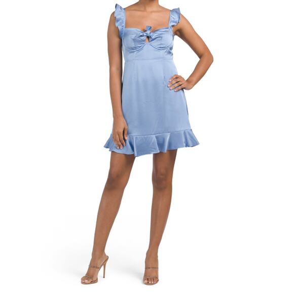 ASTR the Label Baby Blue Ruffle Coquette Marla Babydoll Mini Dress Size Medium - Picture 2 of 14